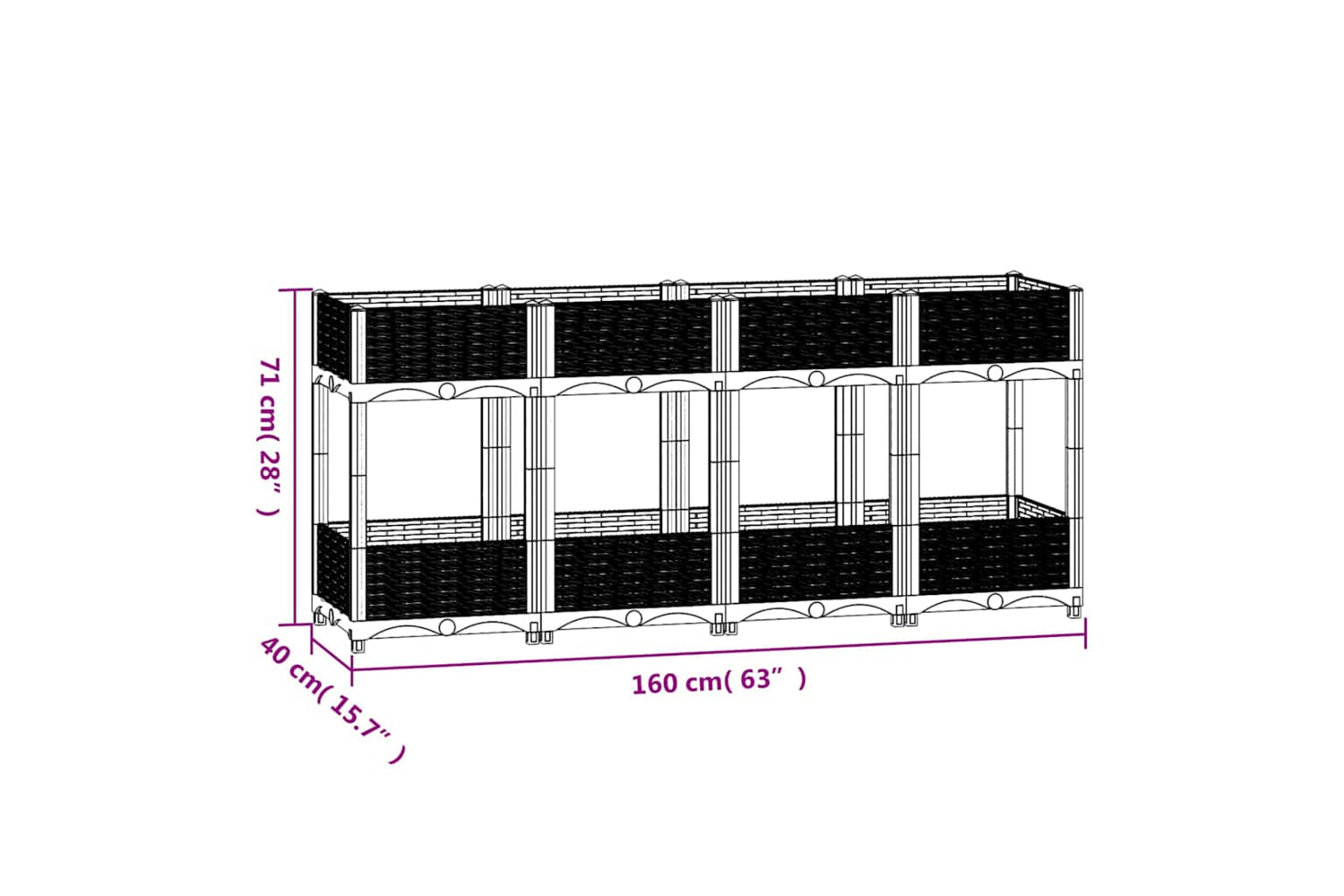 vidaXL Raised Bed 160x40x71cm Polypropylene-7
