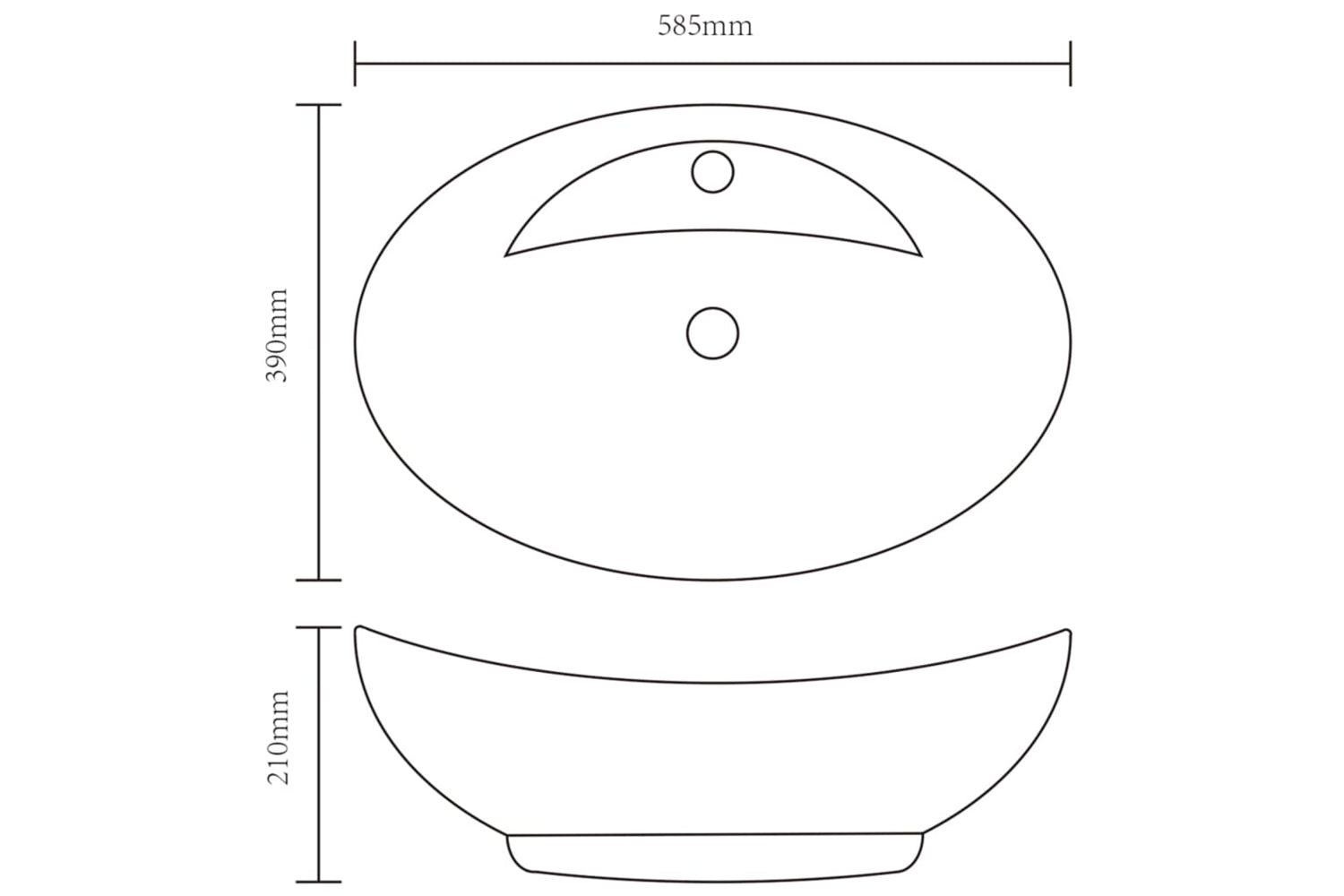Vidaxl 140678 Luxury Ceramic Basin Oval With Overflow And Faucet Hole-5