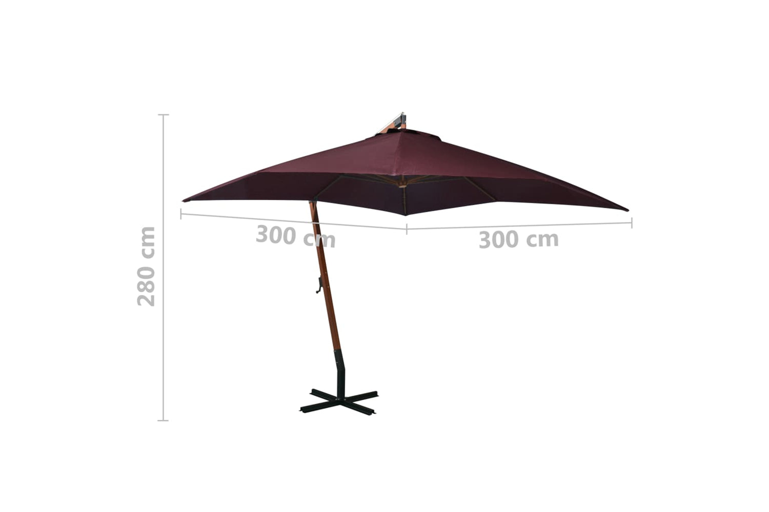 Vidaxl 313776 Hanging Parasol With Pole Bordeaux Red 3x3 M Solid Fir Wood-8