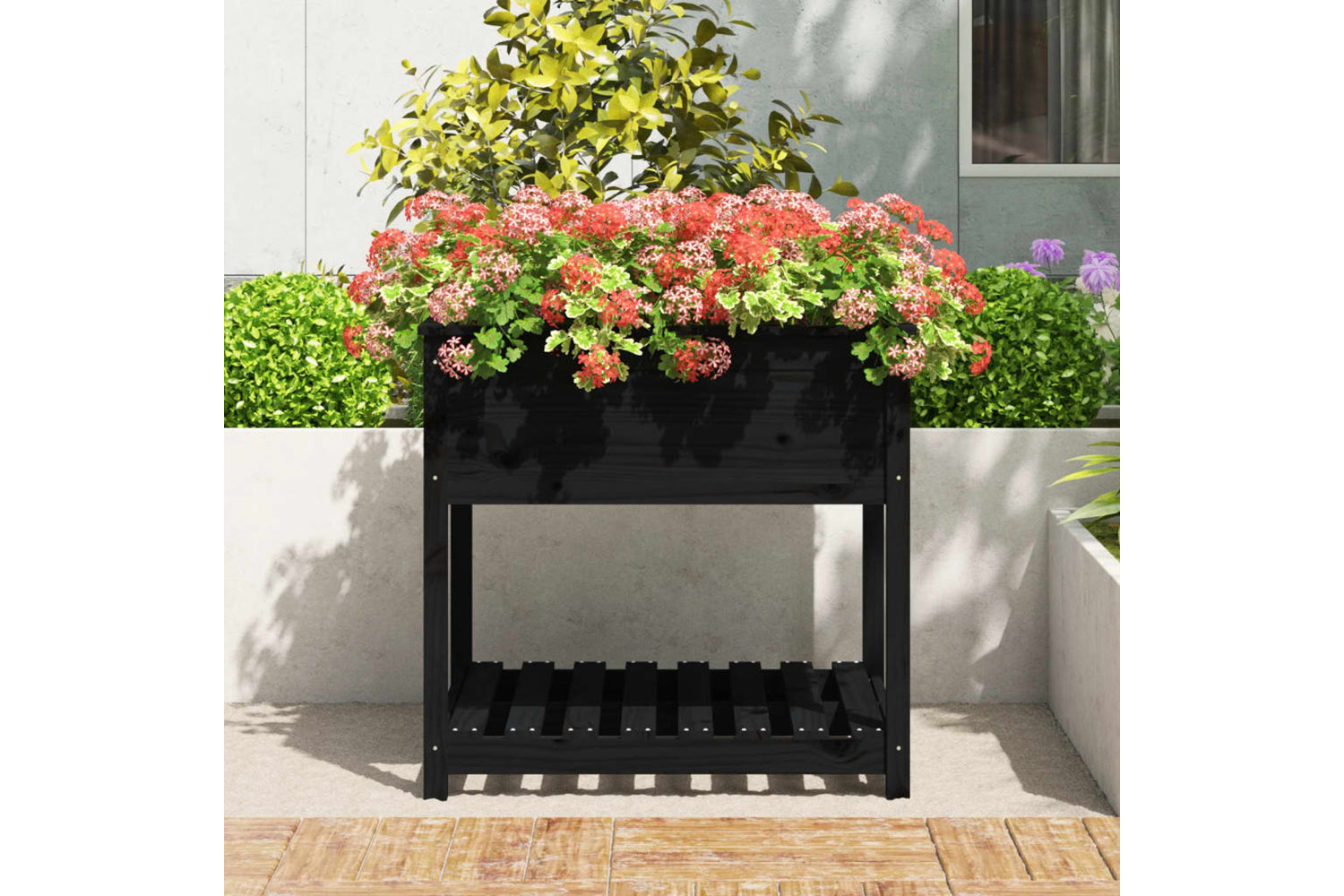 vidaXL 823798 Planter With Shelf Black 82.5x82.5x81cm Solid Wood Pine-2