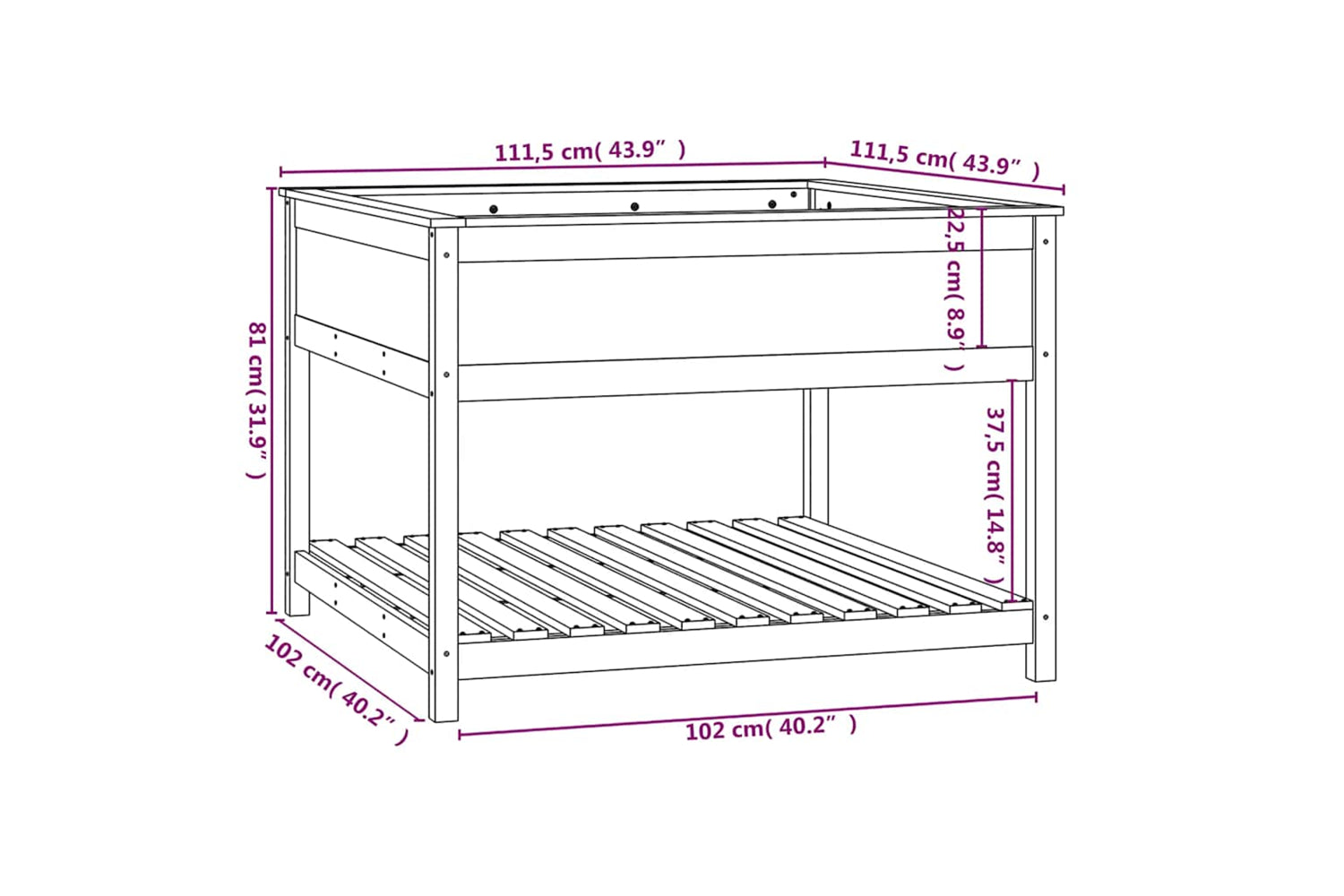 vidaXL 823803 Planter With Shelf Grey 111.5x111.5x81cm Solid Wood Pine-7