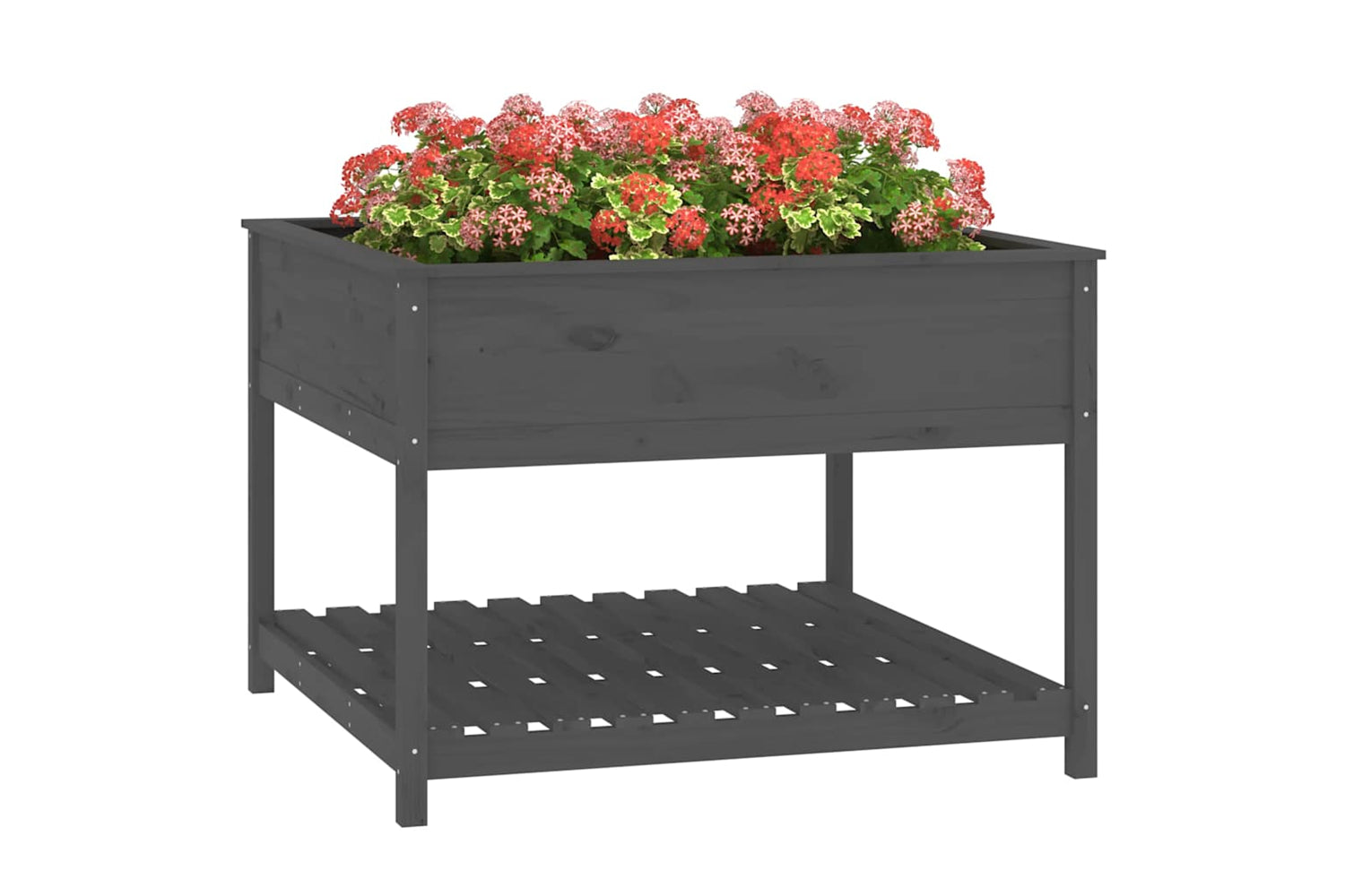 vidaXL 823803 Planter With Shelf Grey 111.5x111.5x81cm Solid Wood Pine-3