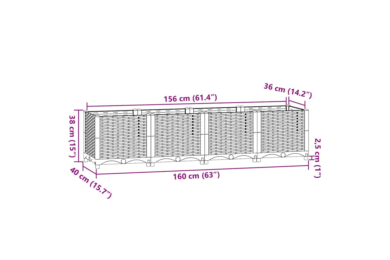 vidaXL Raised Bed 160x40x38cm Polypropylene-8