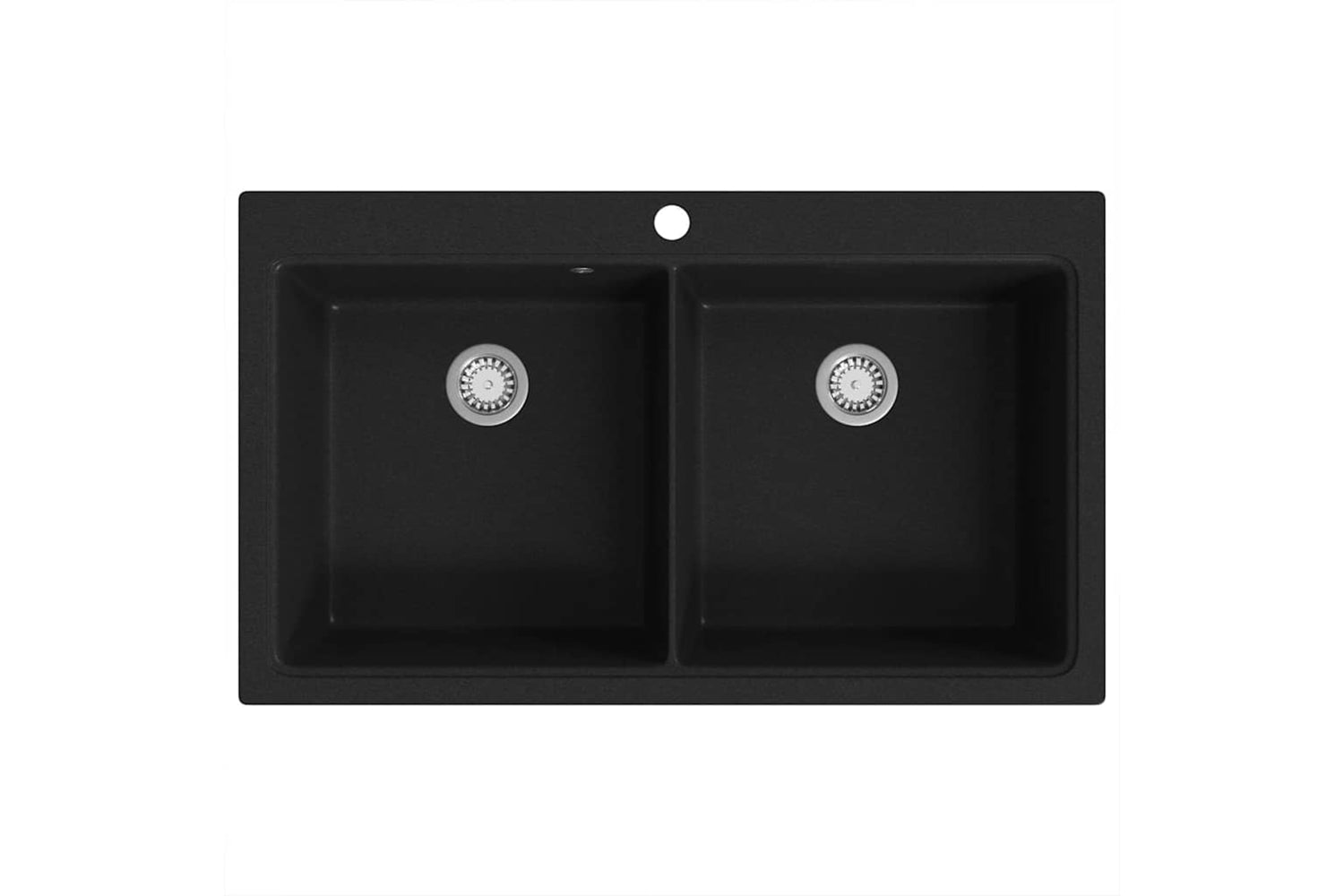 Vidaxl Overmount Kitchen Sink Double Basin Granite Black-5