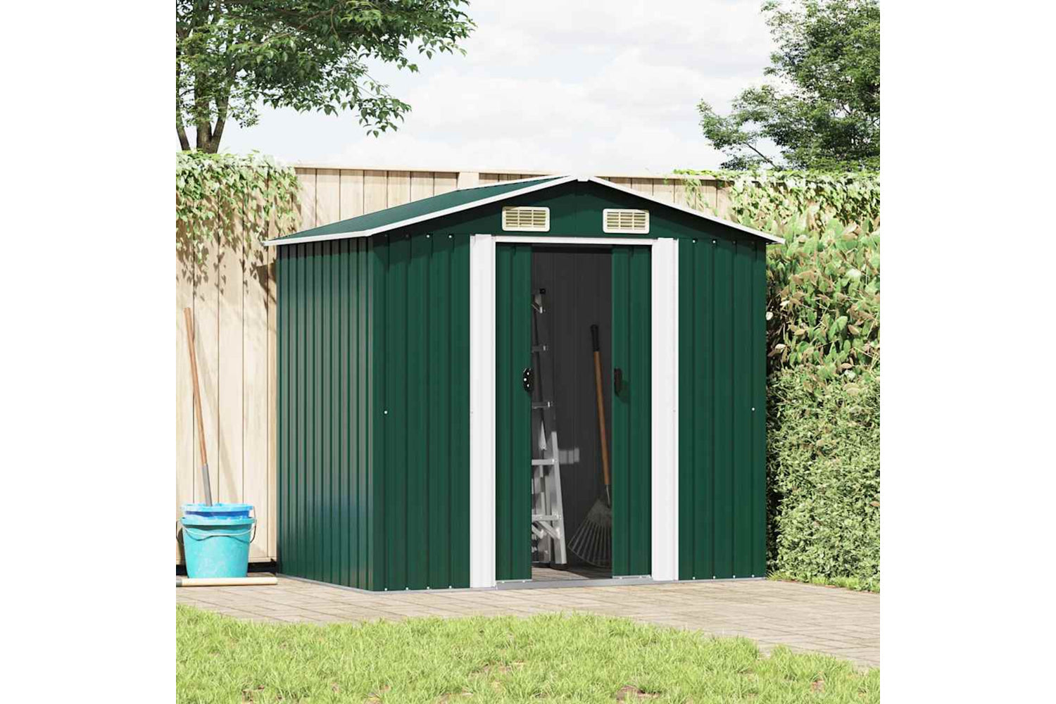 vidaXL 42909 Garden Storage Shed Green Metal 204x132x186cm-2