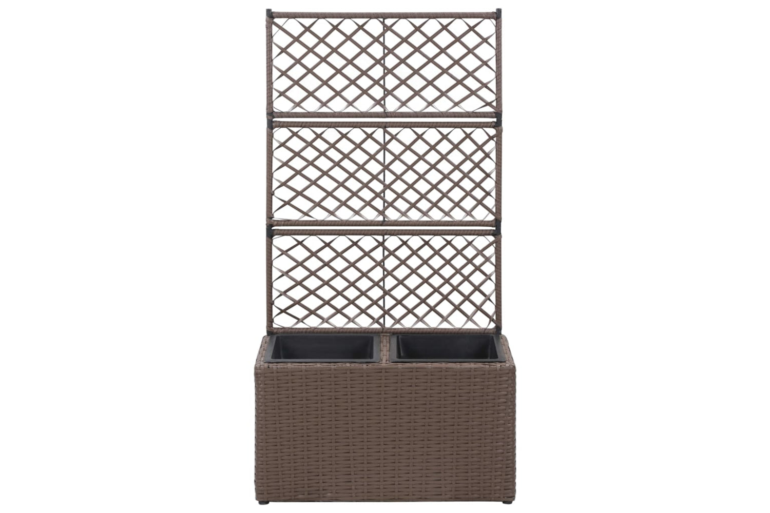 vidaXL 46937 Trellis Raised Bed With 2 Pots 58x30x107cm Poly Rattan Brown-2