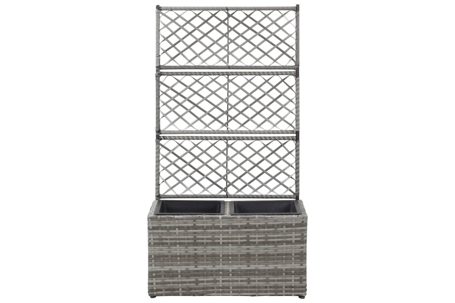 vidaXL 46934 Trellis Raised Bed With 2 Pots 58x30x107cm Poly Rattan Grey-2
