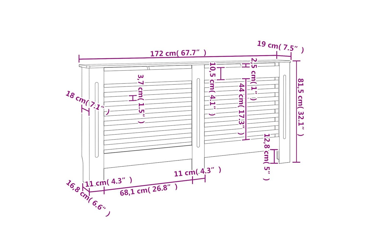 vidaXL Radiator Cover White 172x19x81.5cm Mdf-7