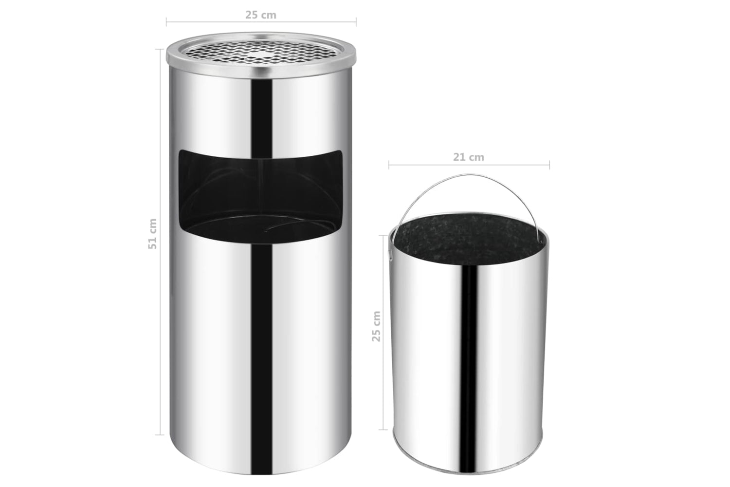 Vidaxl 51095 Wall Ashtray Dustbin Stainless Steel 26 L-7