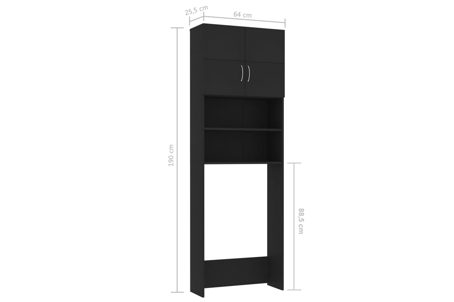 vidaXL 800028 Washing Machine Cabinet Black 64x25.5x190cm Engineered Wood-7
