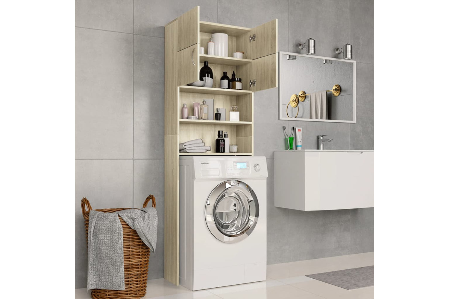 vidaXL 800030 Washing Machine Cabinet Sonoma Oak 64x25.5x190cm Engineered Wood-2