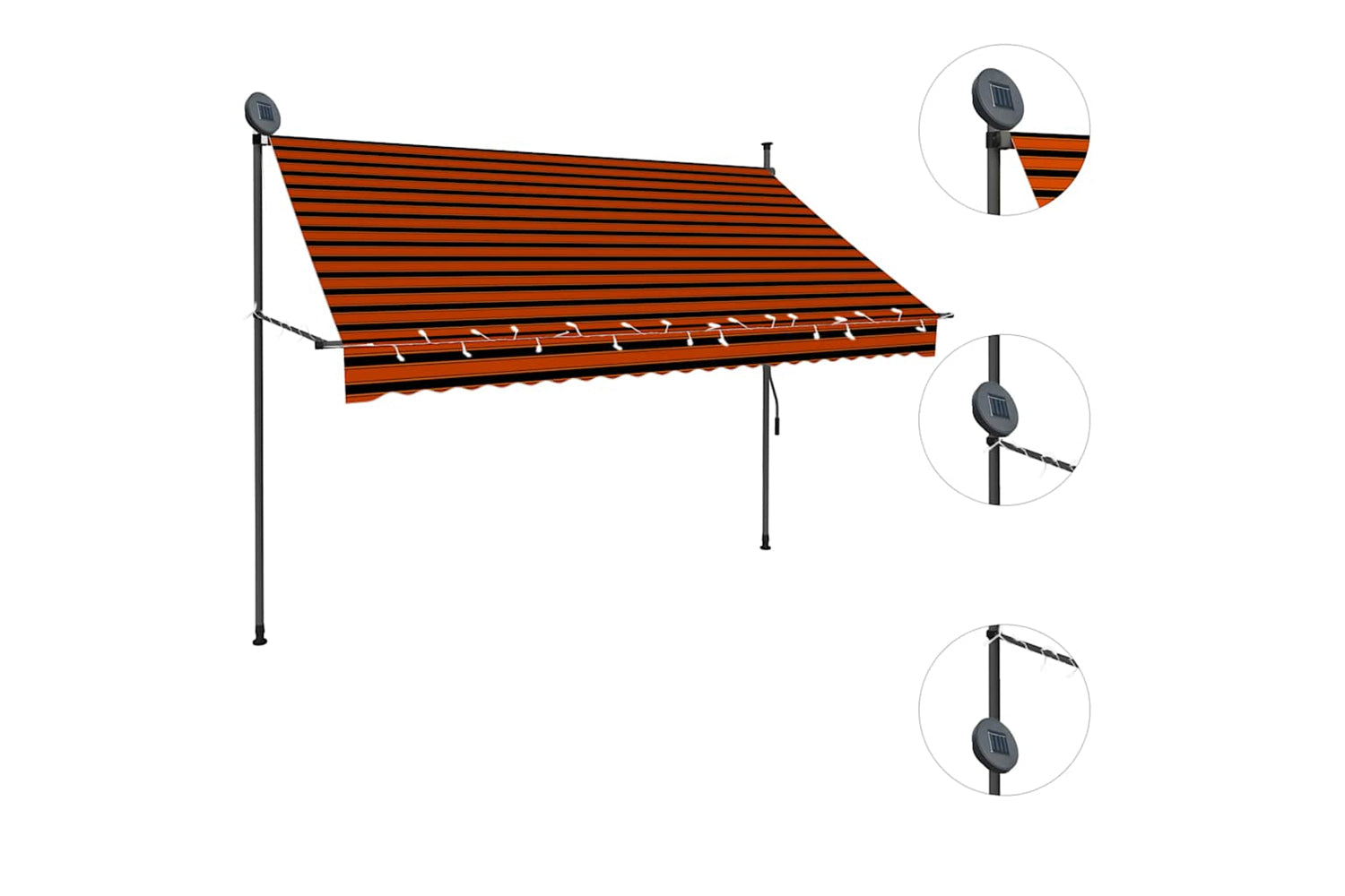 vidaXL 145879 Manual Retractable Awning With Led 250cm Orange And Brown-2