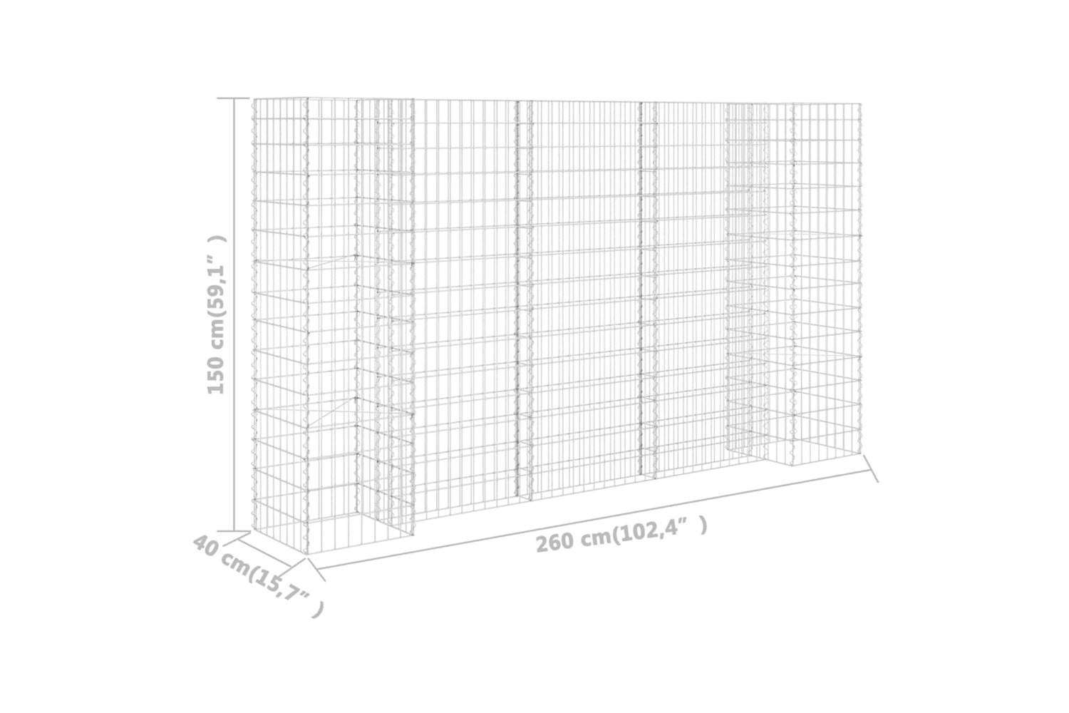 vidaXL 145663 H-shaped Gabion Planter Steel Wire 260x40x150cm-5