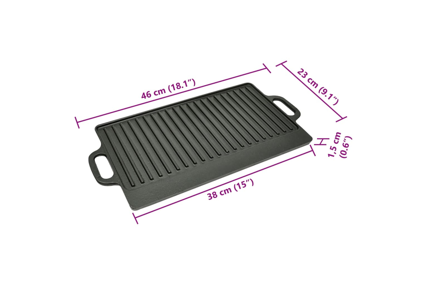 vidaXL 50127 Grill Platter 2 Pcs Cast Iron Reversible 38x23cm-6