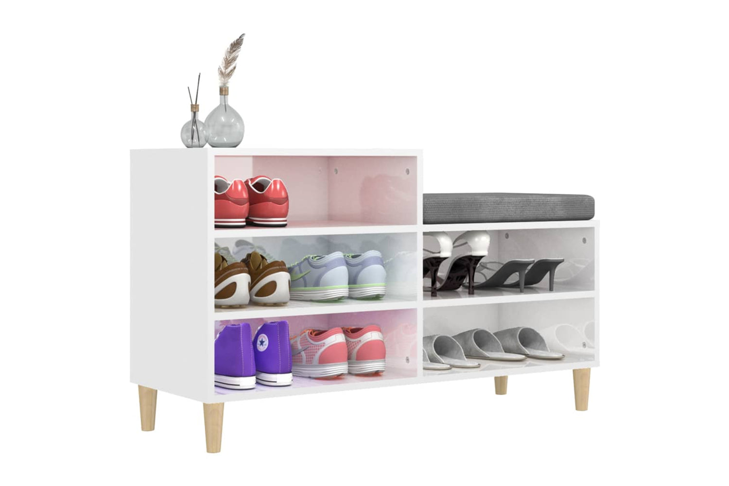 vidaXL 819726 Shoe Cabinet High Gloss White 102x36x60cm Engineered Wood-3
