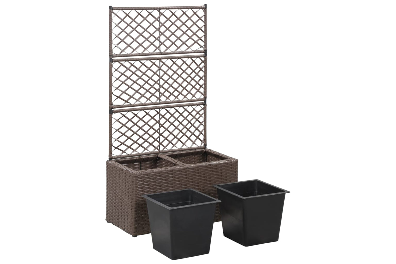vidaXL 46937 Trellis Raised Bed With 2 Pots 58x30x107cm Poly Rattan Brown-4