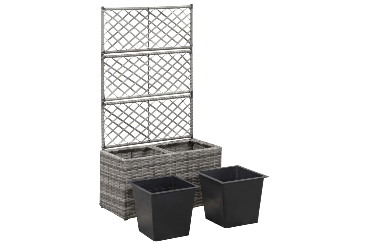 vidaXL 46934 Trellis Raised Bed With 2 Pots 58x30x107cm Poly Rattan Grey-4
