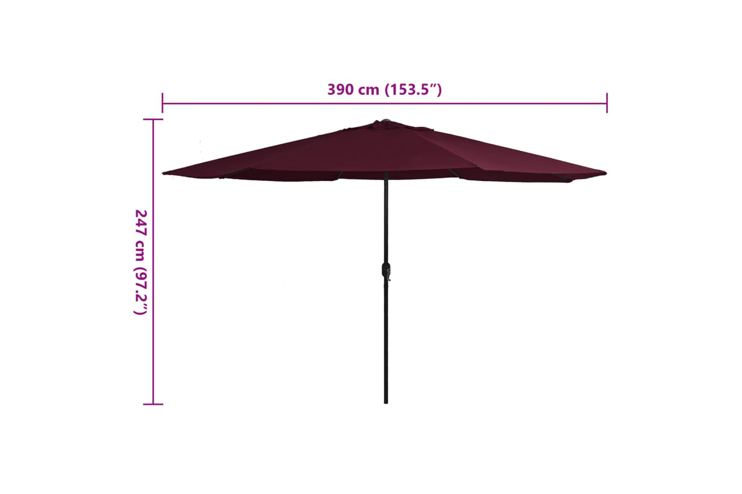 vidaXL Outdoor Parasol With Metal Pole 390cm Bordeaux Red-6