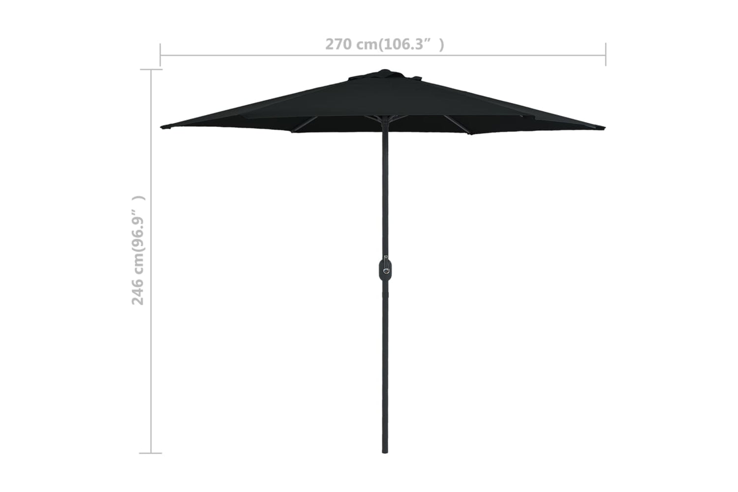 vidaXL 47350 Outdoor Parasol With Aluminium Pole 270x246cm Black-7