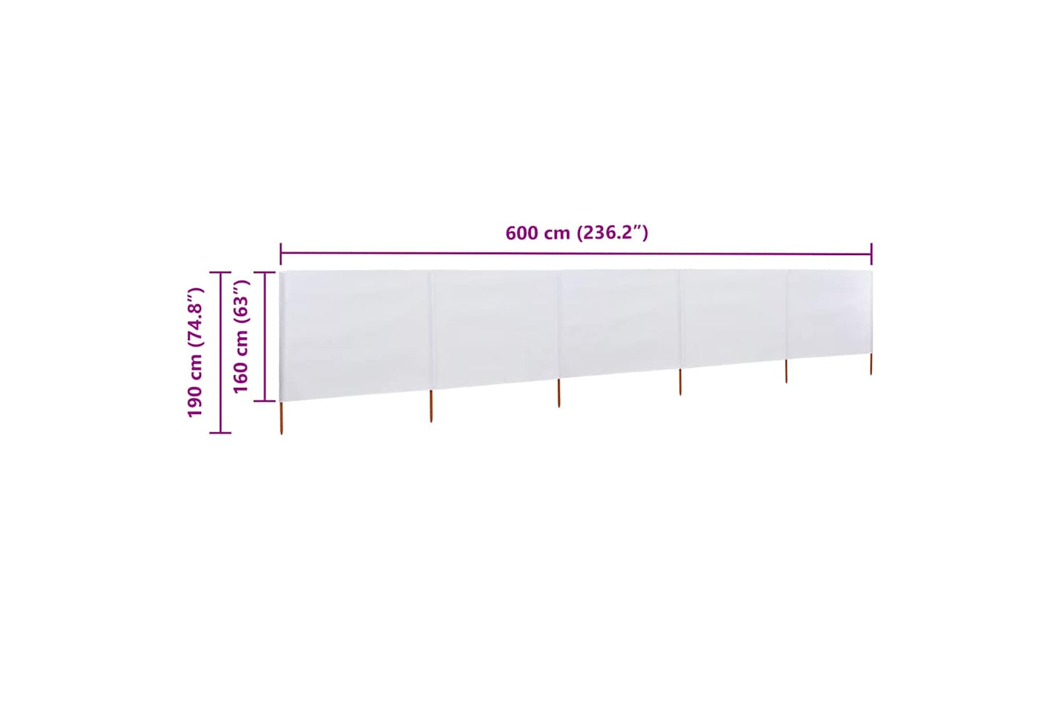 vidaXL 47166 5-panel Wind Screen Fabric 600x160cm Sand White-6