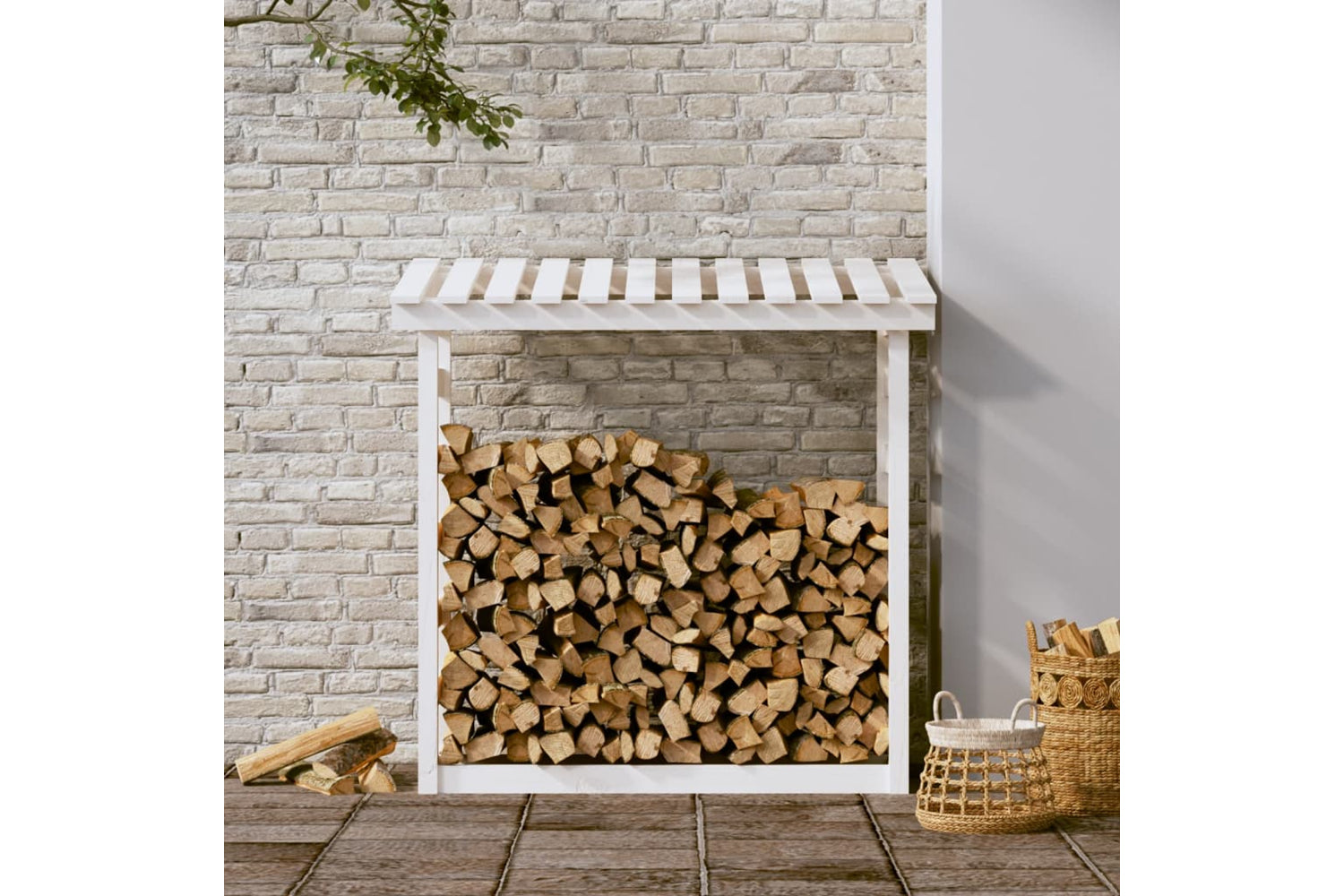 vidaXL 822438 Firewood Rack White 108x64.5x110cm Solid Wood Pine-2