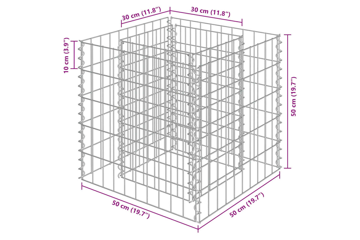 vidaXL 143570 Gabion Raised Bed Galvanised Steel 50x50x50cm-6
