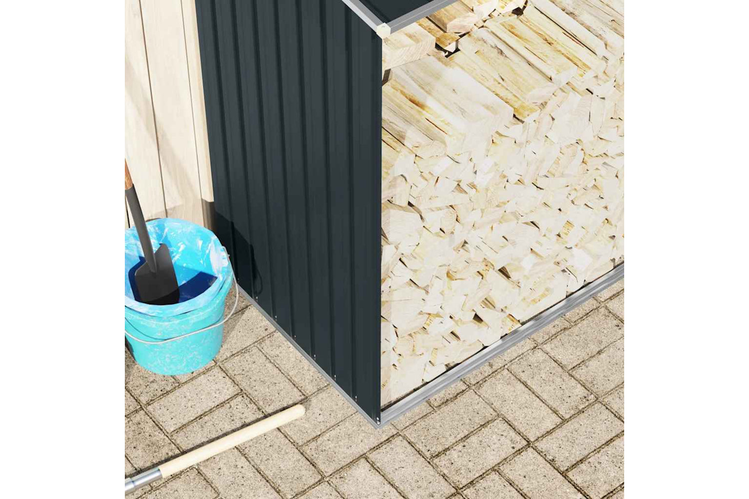 vidaXL 47085 Garden Log Storage Shed Galvanised Steel 330x84x152cm Anthracite-3
