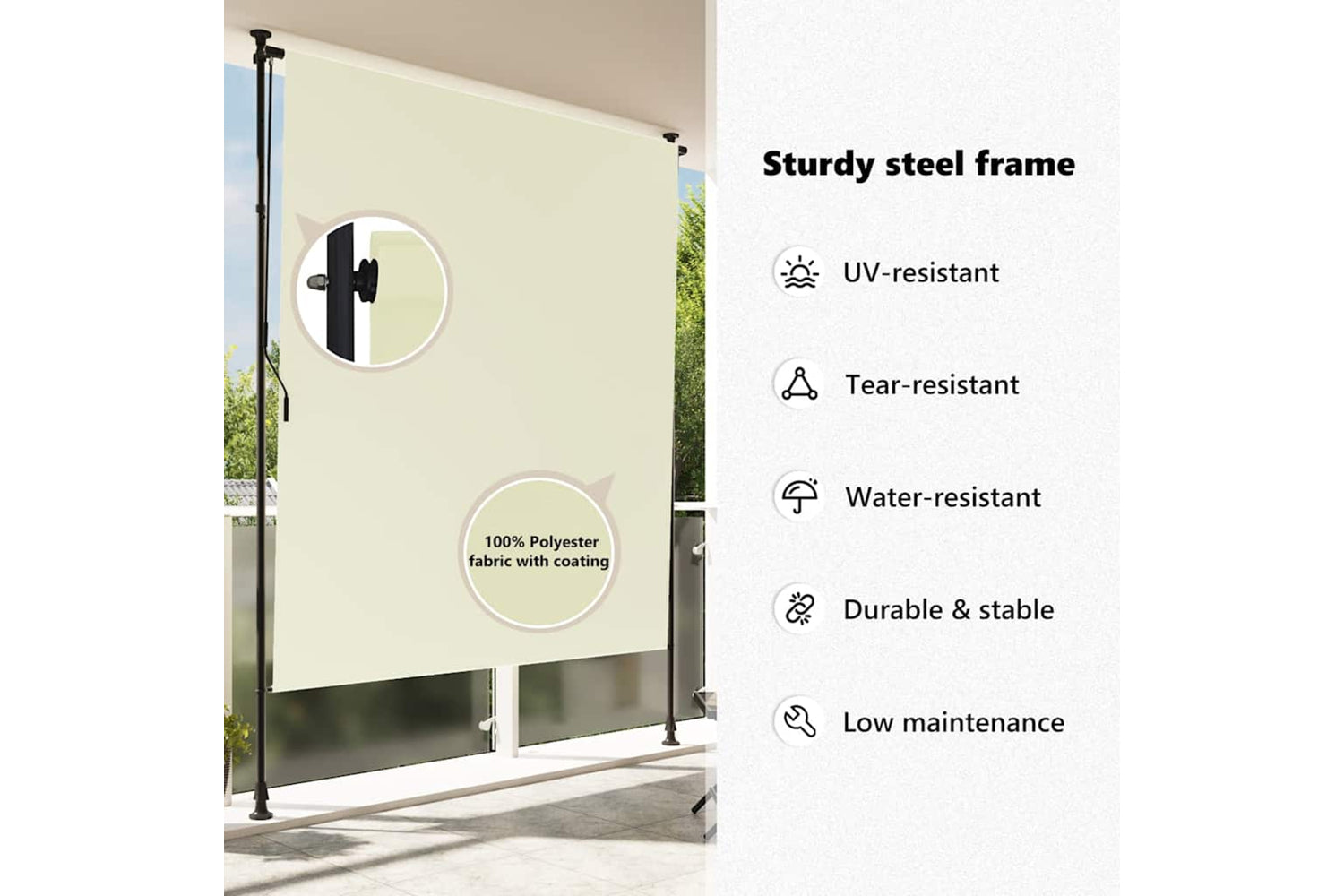 Vidaxl Outdoor Roller Blind 200x270 Cm Cream-8