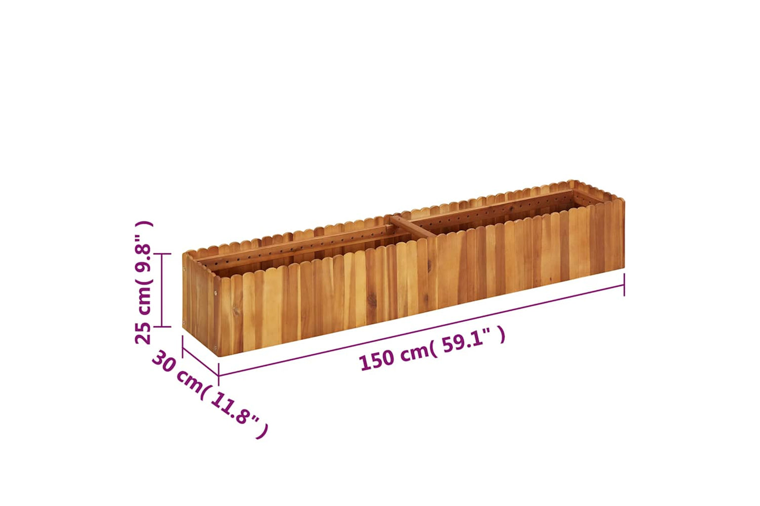 vidaXL 45919 Garden Raised Bed 150x30x25cm Solid Acacia Wood-6