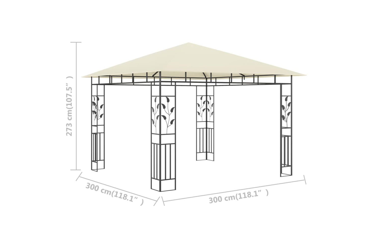 Vidaxl 47969 Gazebo With Mosquito Net 3x3x2.73 M Cream 180 G/mâ²-6