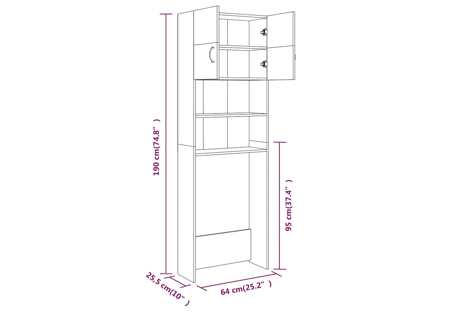 Vidaxl Washing Machine Cabinet Grey Sonoma 64x25.5x190 Cm-7