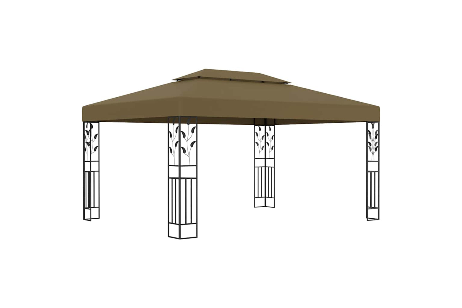 Vidaxl 3070313 Gazebo With Double Roof&led String Lights 3x4 M Taupe-2