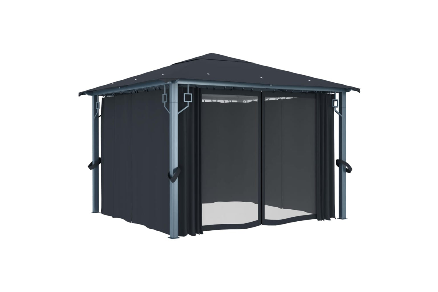 Vidaxl 3070333 Gazebo With Curtain&led String Lights 3x3 M Anthracite Aluminium-4