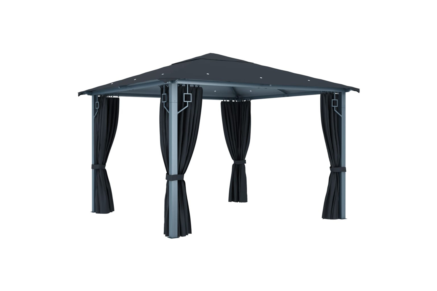 Vidaxl 3070333 Gazebo With Curtain&led String Lights 3x3 M Anthracite Aluminium-2