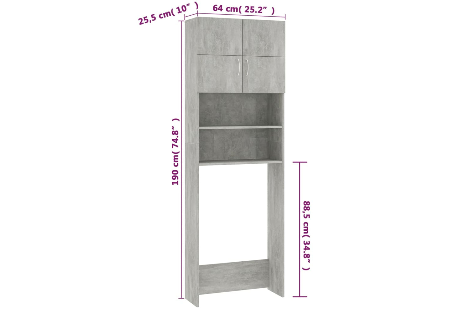 vidaXL 800031 Washing Machine Cabinet Concrete Grey 64x25.5x190cm Engineered Wood-7