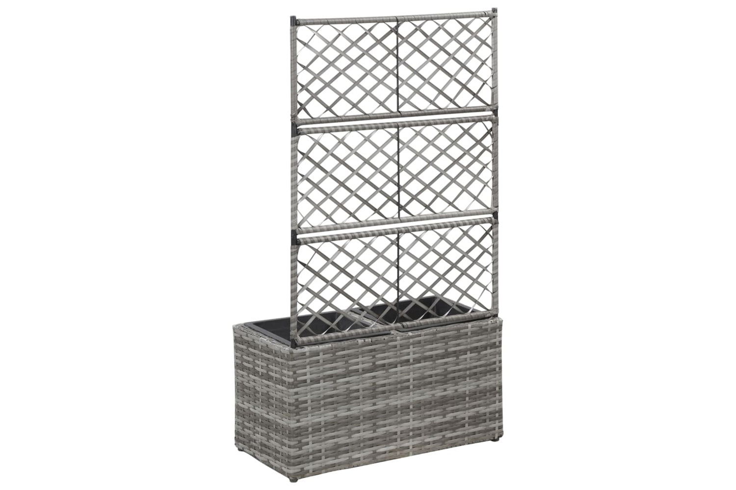 vidaXL 46934 Trellis Raised Bed With 2 Pots 58x30x107cm Poly Rattan Grey-3