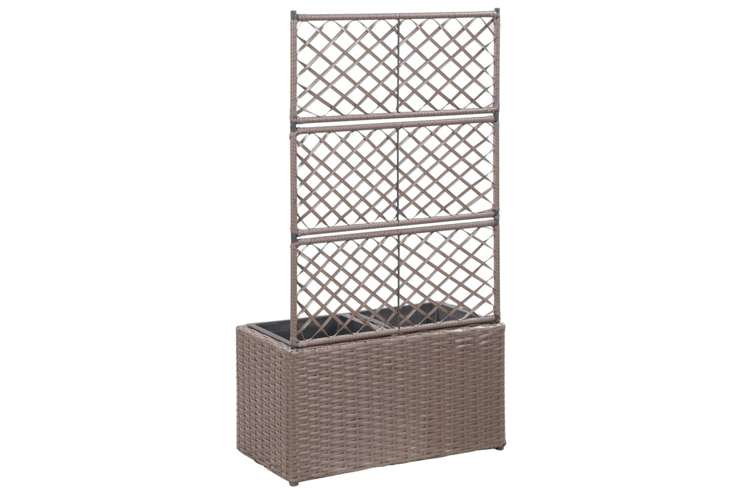 vidaXL 46937 Trellis Raised Bed With 2 Pots 58x30x107cm Poly Rattan Brown-3