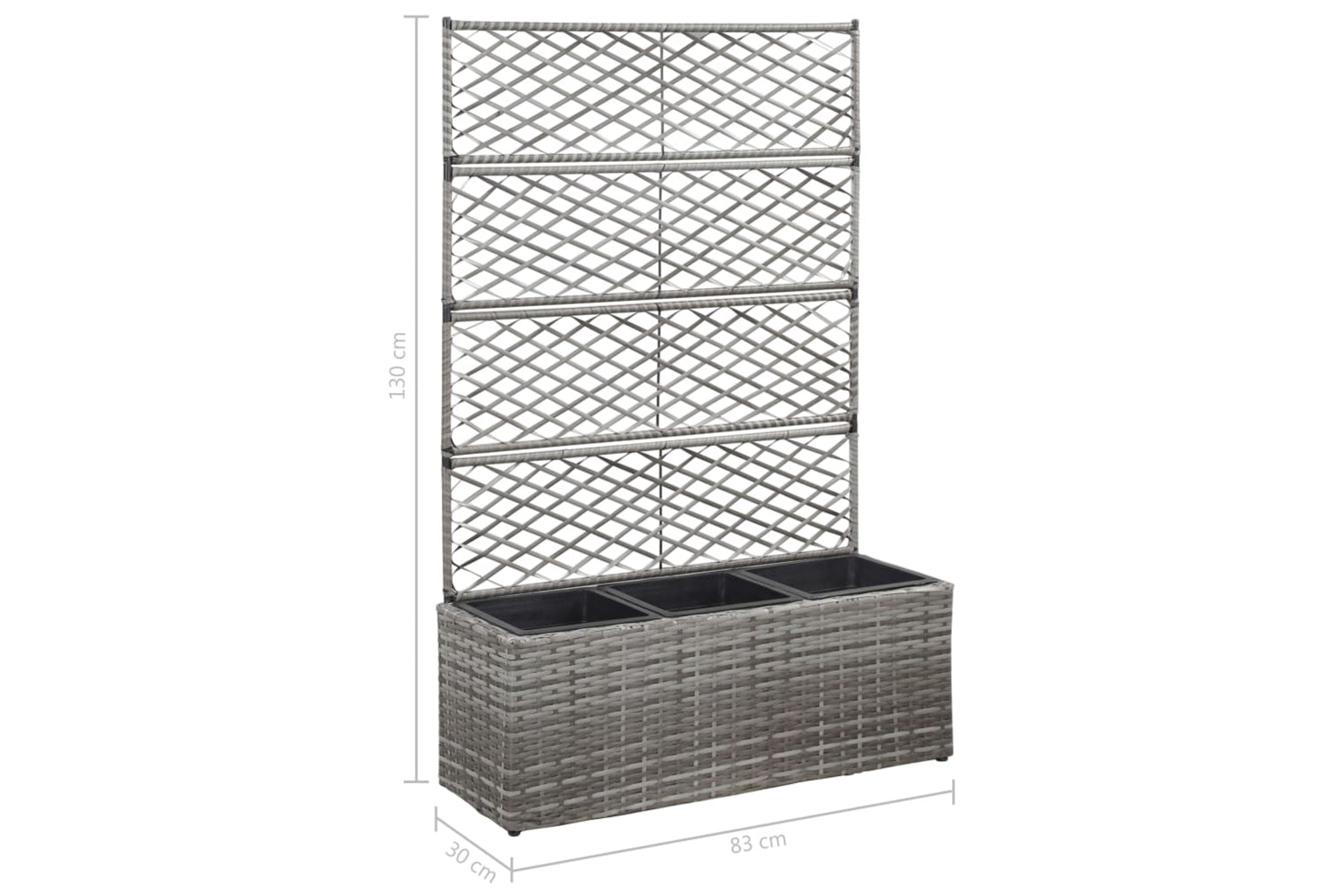 vidaXL 46935 Trellis Raised Bed With 3 Pots 83x30x130cm Poly Rattan Grey-7