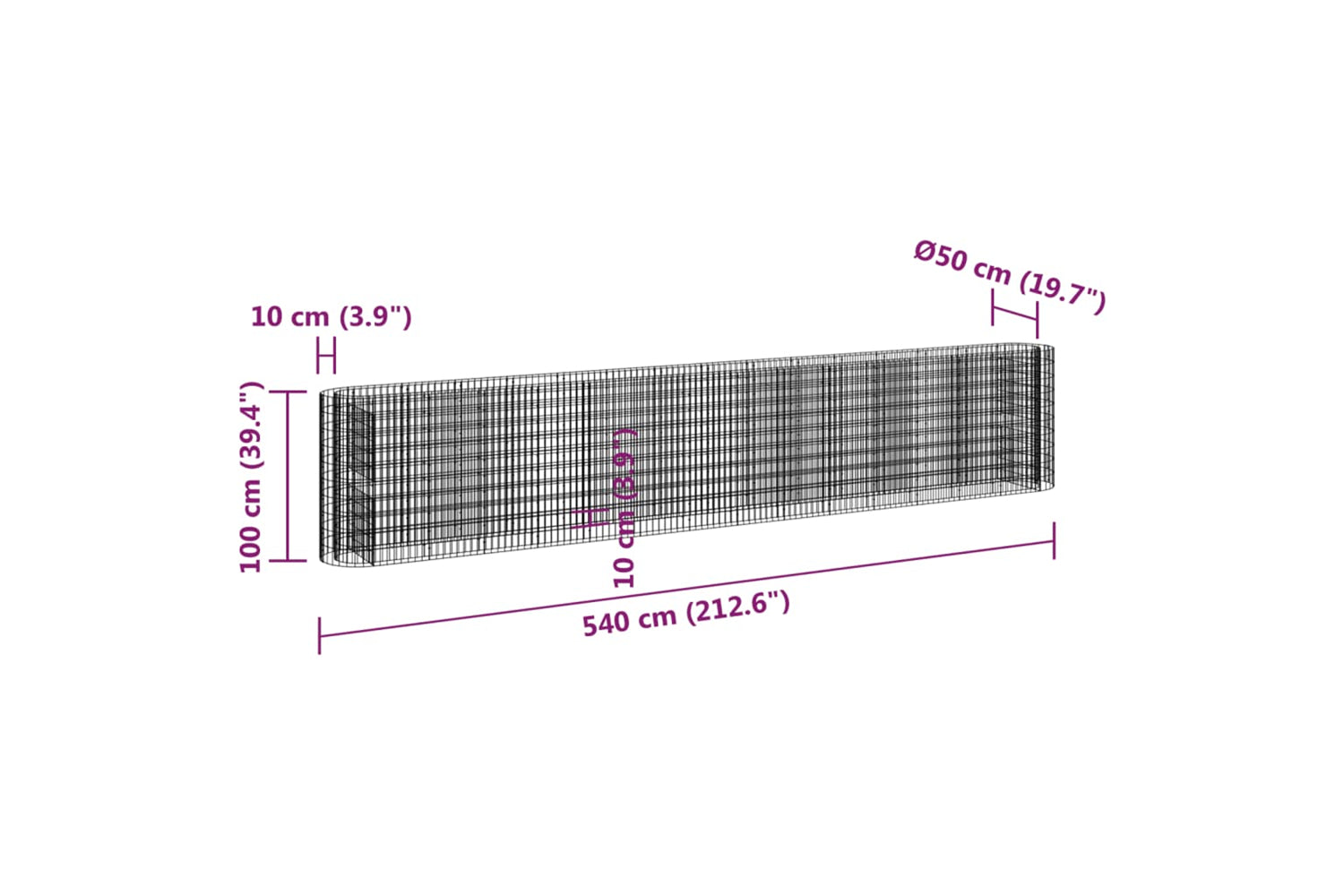 vidaXL 152038 Gabion Raised Bed Galvanised Iron 540x50x100cm-7