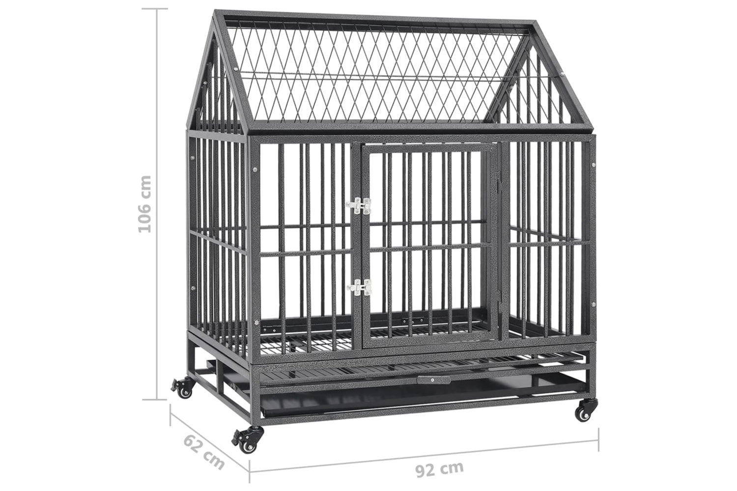 vidaXL 171493 Dog Cage With Wheels And Roof Steel 92x62x106cm-8