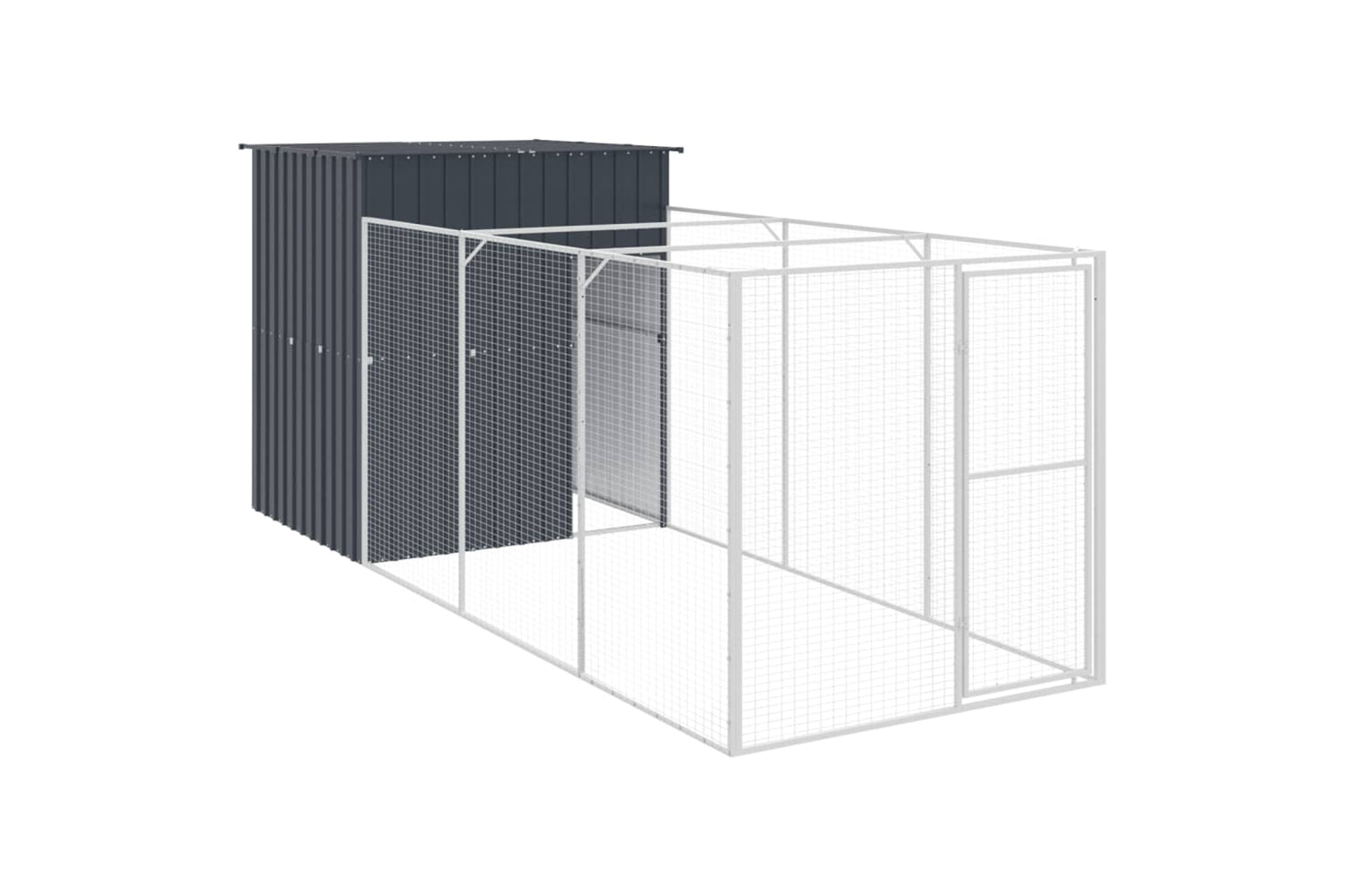 vidaXL 3189099 Dog House With Run Anthracite 165x455x181cm Galvanised Steel