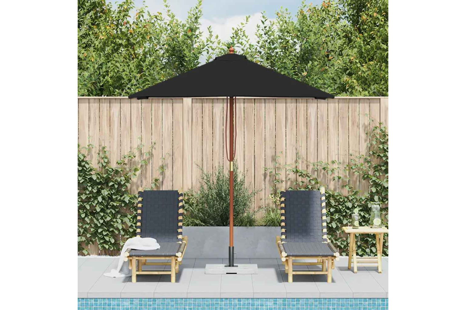 vidaXL 313884 Outdoor Parasol With Wooden Pole Black 150x200cm-2