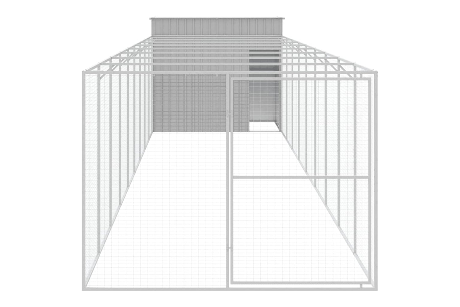 vidaXL 3189129 Dog House With Run Light Grey 214x1069x181cm Galvanised Steel-2