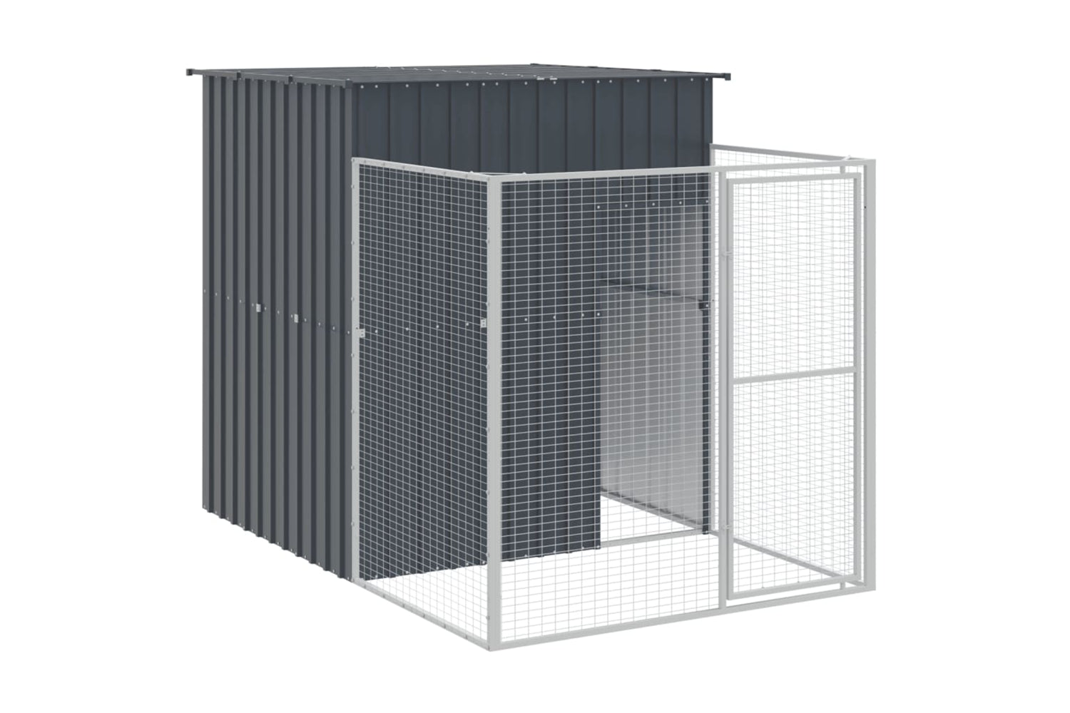 vidaXL 3189100 Dog House With Run Anthracite 165x659x181cm Galvanised Steel-5