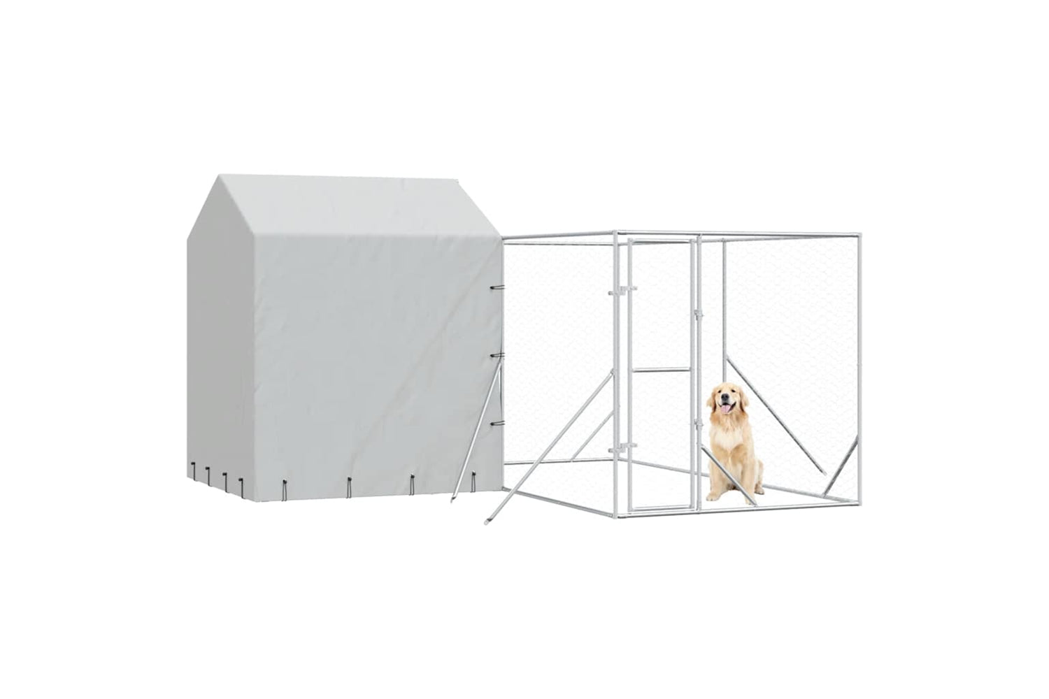 Vidaxl 3190478 Outdoor Dog Kennel With Roof Silver 4x4x2.5 M Galvanised Steel-2