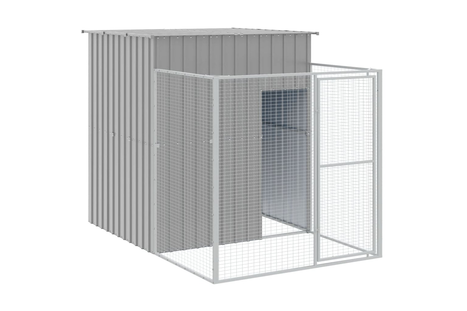 vidaXL 3189104 Dog House With Run Light Grey 165x455x181cm Galvanised Steel-5