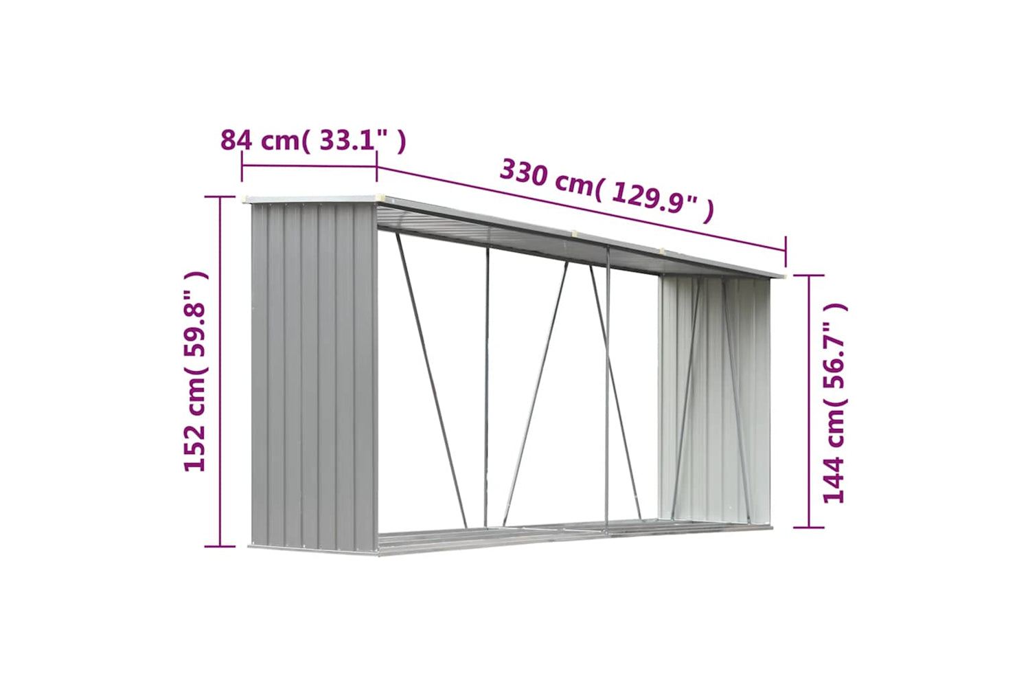 vidaXL 44859 Garden Log Storage Shed Galvanised Steel 330x84x152cm Grey-5