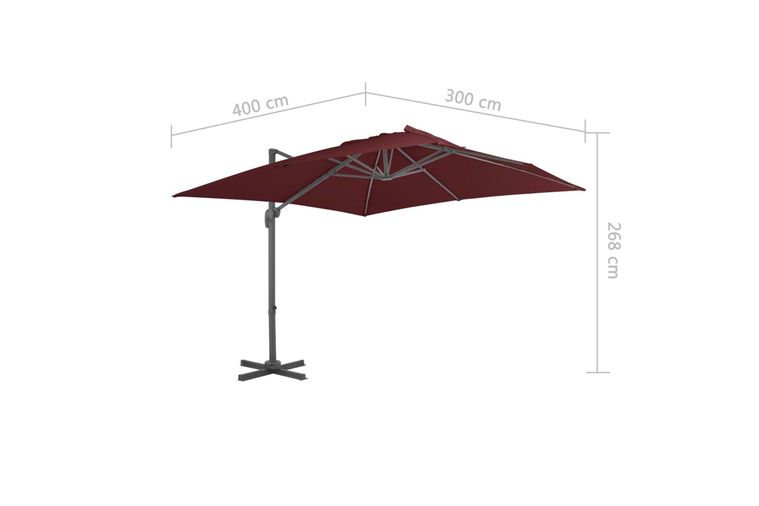 vidaXL 312315 Cantilever Umbrella With Aluminium Pole Bordeaux Red 400x300cm-8