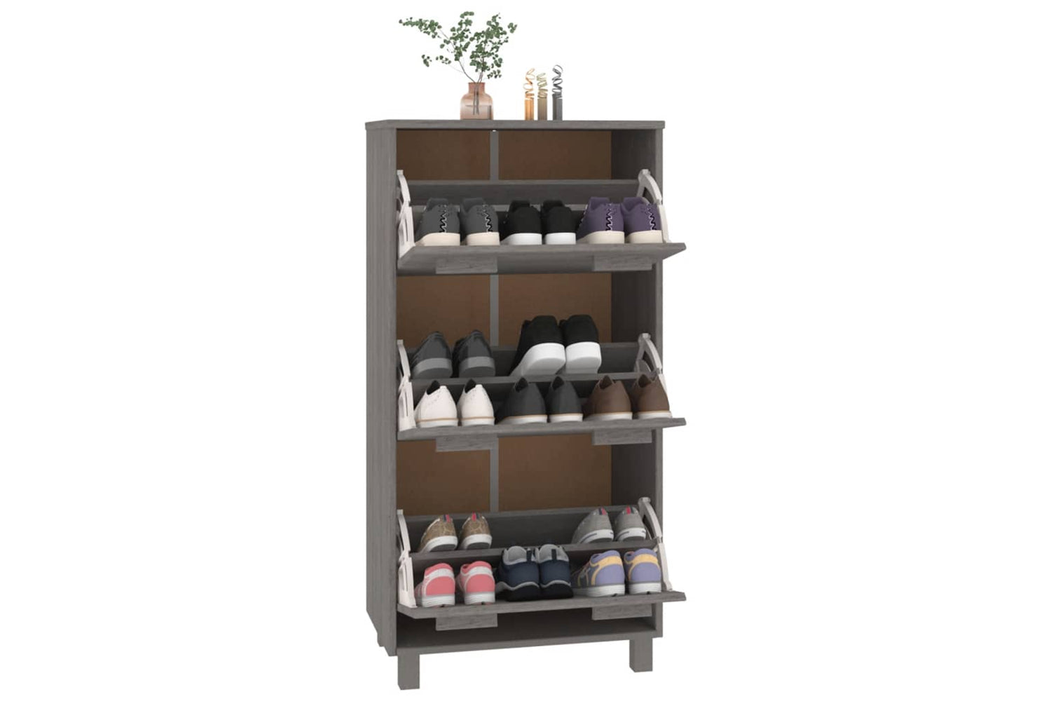 vidaXL Shoe Cabinet Hamar Light Grey 59.5x35x117cm Solid Wood Pine-6