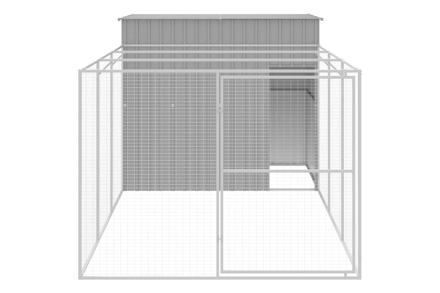 vidaXL 3189126 Dog House With Run Light Grey 214x457x181cm Galvanised Steel-2